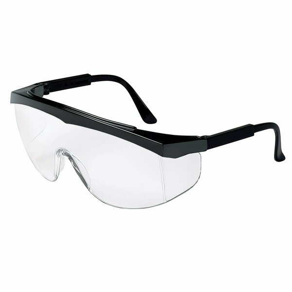 Mcr Safety Glasses, SS1 Black Frame, Clear Lens Uncoated, 12PK SS010